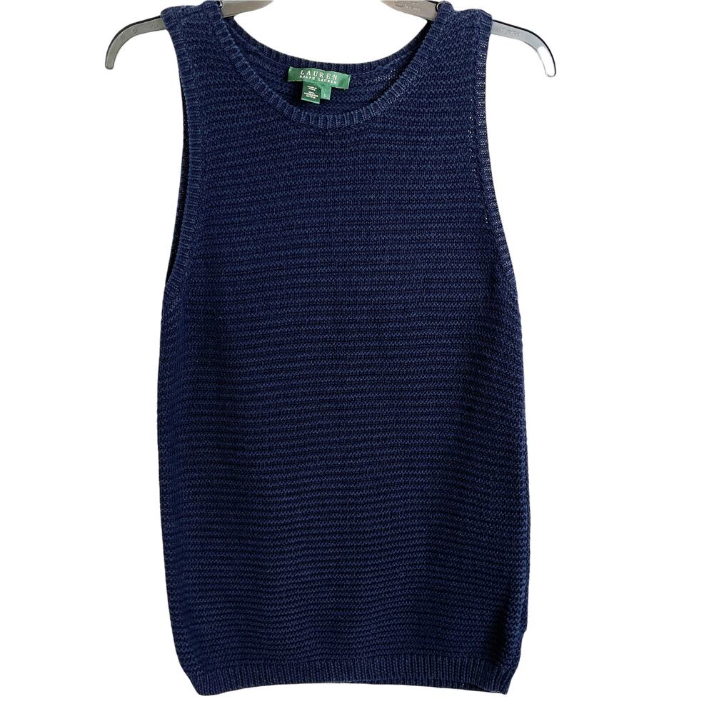 Lauren Ralph Lauren Knit Navy Blue Dress 100% Cotton Scoop Neck Size Large